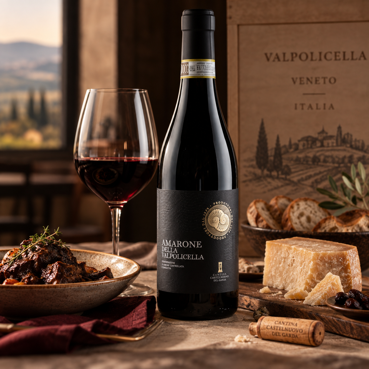 Placeholder: Amarone servido em ta&ccedil;a para representar o vinho final.